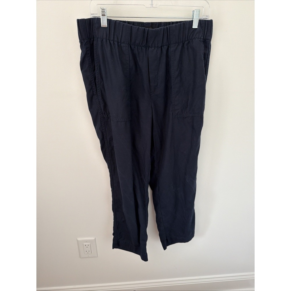Banana Republic Cropped Pants Women Medium Navy Blue Excellent Lyocell Linen